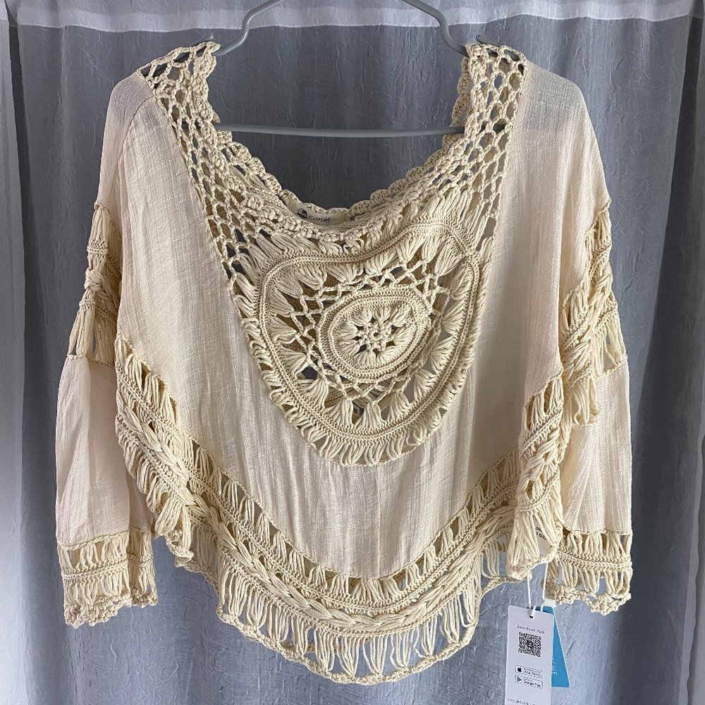 Cupshe women's swim cream colored boho cover up top (OS)